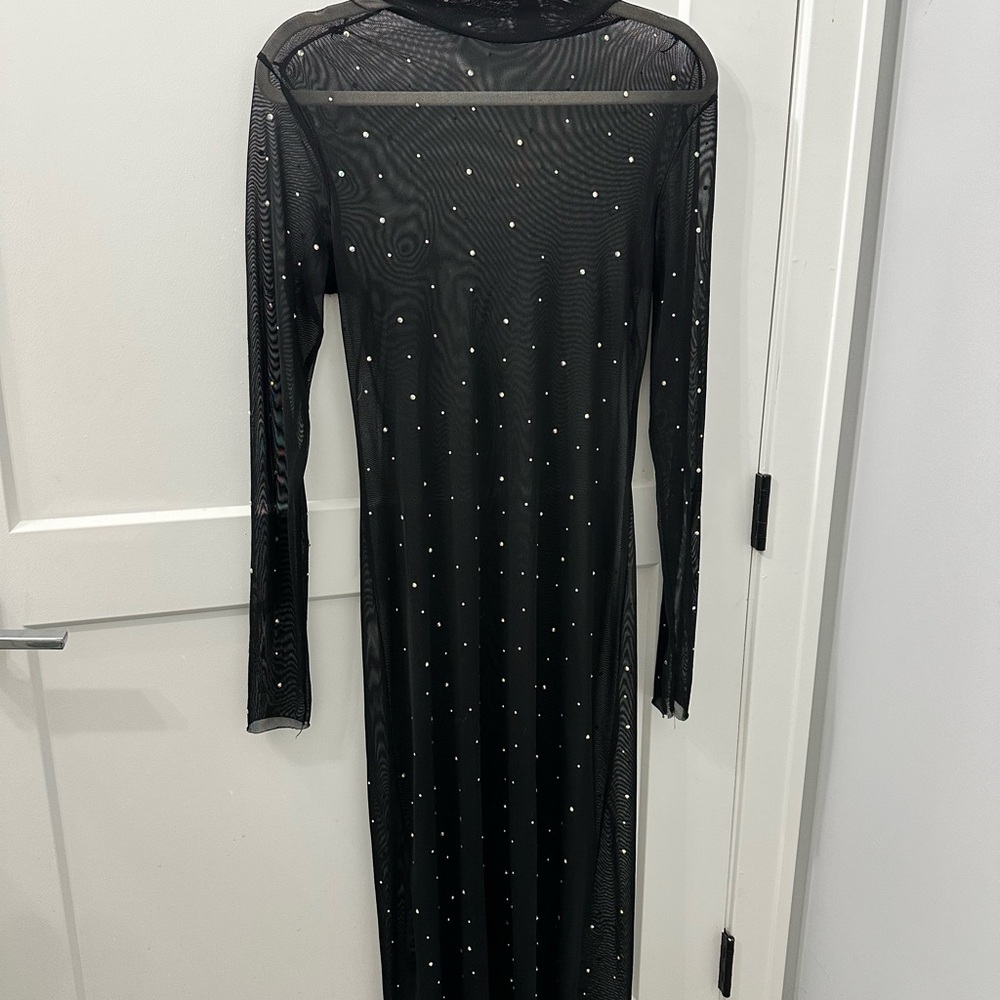 Skims Black Sheer Dress with Rhinestones